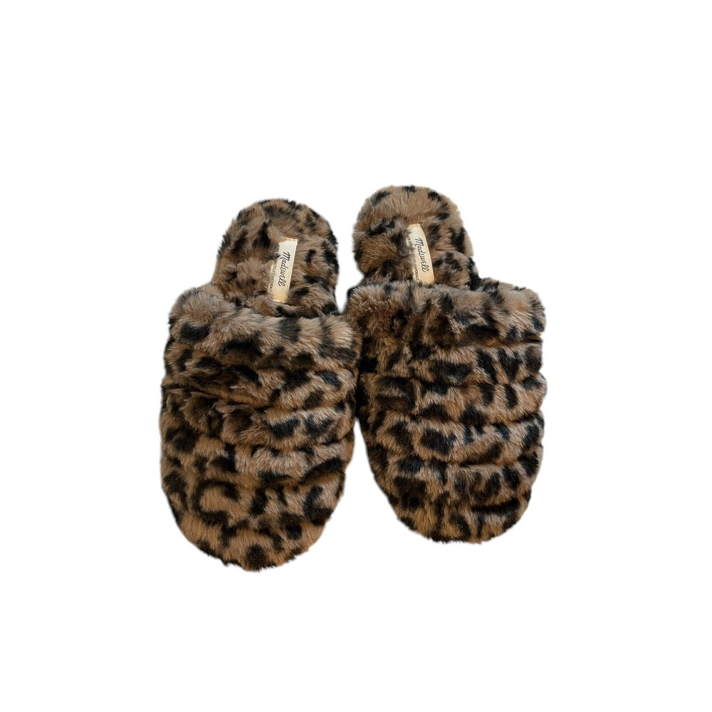 Madewell Women's Slippers 5 Leopard Faux Fur Quilted